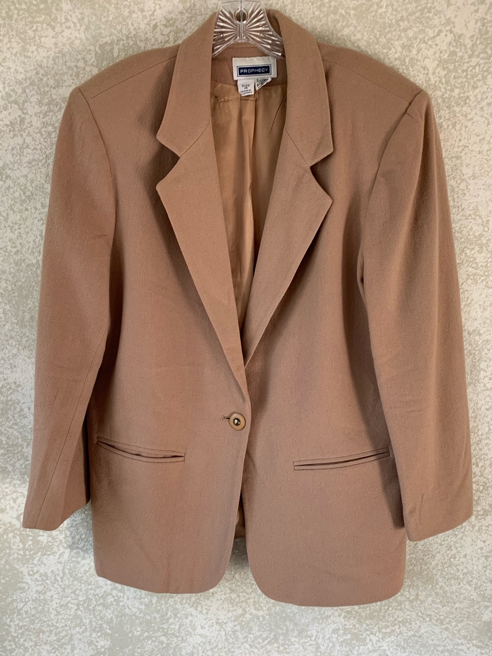 Prophecy Tan Single-Button Classic 100% Pure Wool Blazer Size 14
